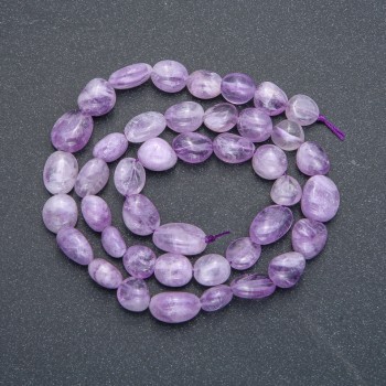 Beads on Thread Natural Stone Amethyst Tumbled, diameter 8x6mm, length 41cm +