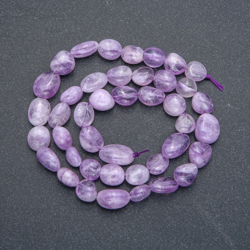 Beads on Thread Natural Stone Amethyst Tumbled, diameter 8x6mm, length 41cm +