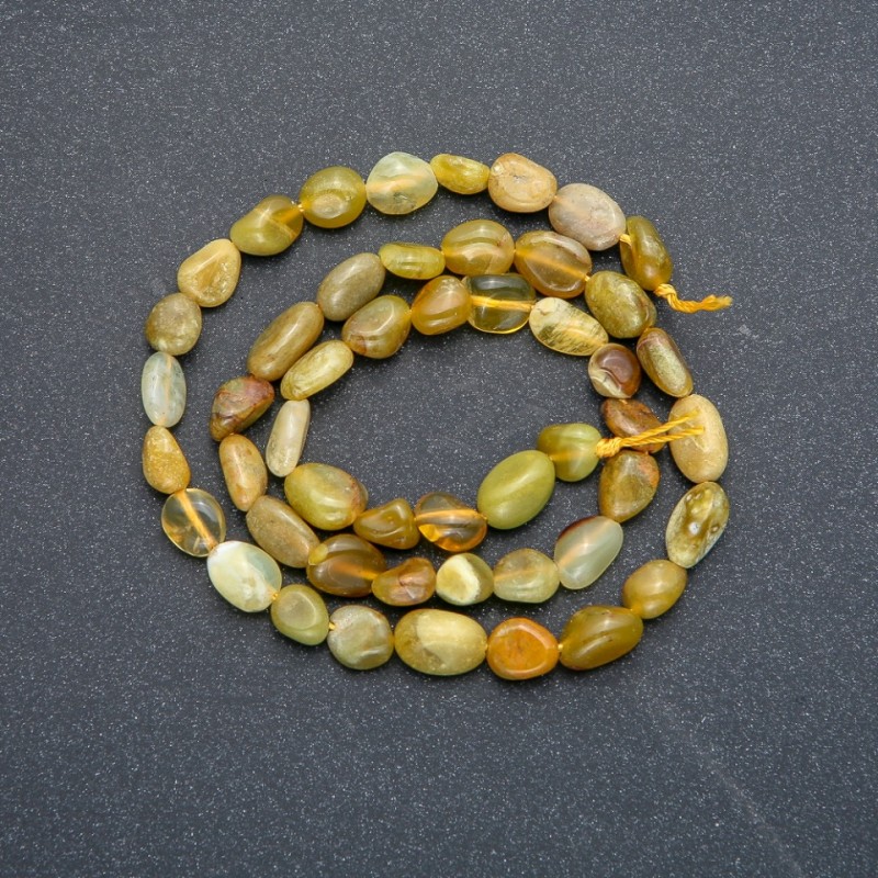 Beads on Thread with Natural Jadeite Stone, Tumbled, Diameter 7x6mm, Length 40cm +