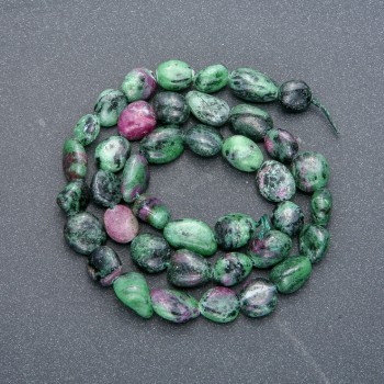 Beads on Thread Natural Stone Zoisite Tumbled, diameter 10x8mm, length 41cm +