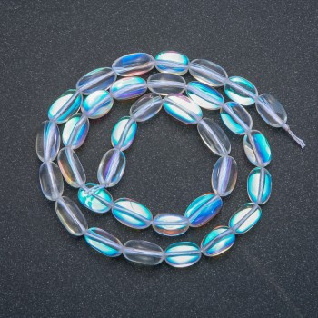 Beads on Thread Opal Glass White Chameleon Tumbled, diameter 12x8mm, length 40cm +