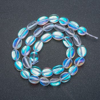Beads on Thread Opal Glass White Chameleon Tumbled, diameter 10x7mm, length 40cm +