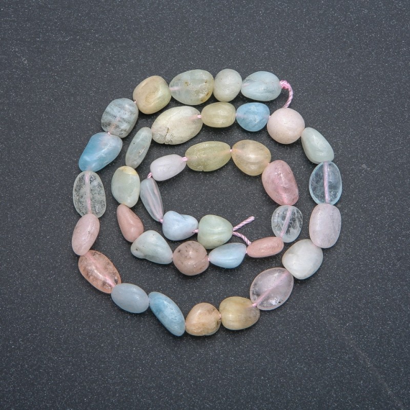 Beads on Thread Natural Stone Morganite Round Tumbled, diameter 9x12mm, length 41cm +