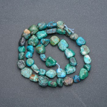 Beads on Thread Natural Stone Chrysocolla Tumbled, diameter 8x9mm +/-, length 40cm +