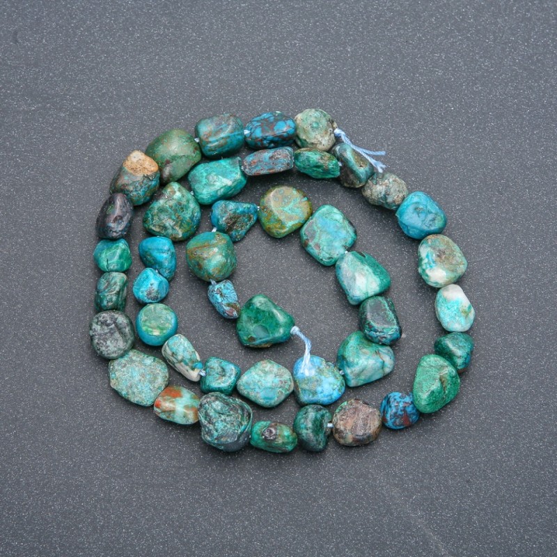 Beads on Thread Natural Stone Chrysocolla Tumbled, diameter 8x9mm +/-, length 40cm +