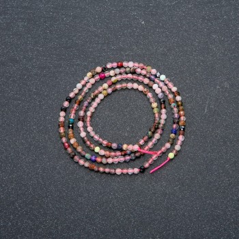 Assorted Natural Stone Strand, faceted round bead, diameter 2mm +-, length 39cm +