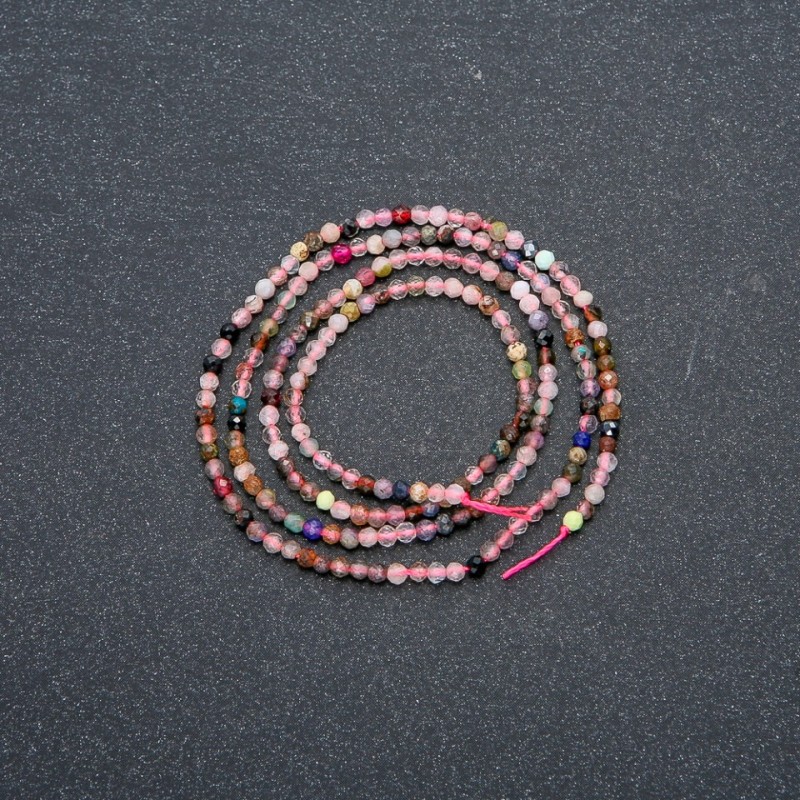 Assorted Natural Stone Strand, faceted round bead, diameter 2mm +-, length 39cm +