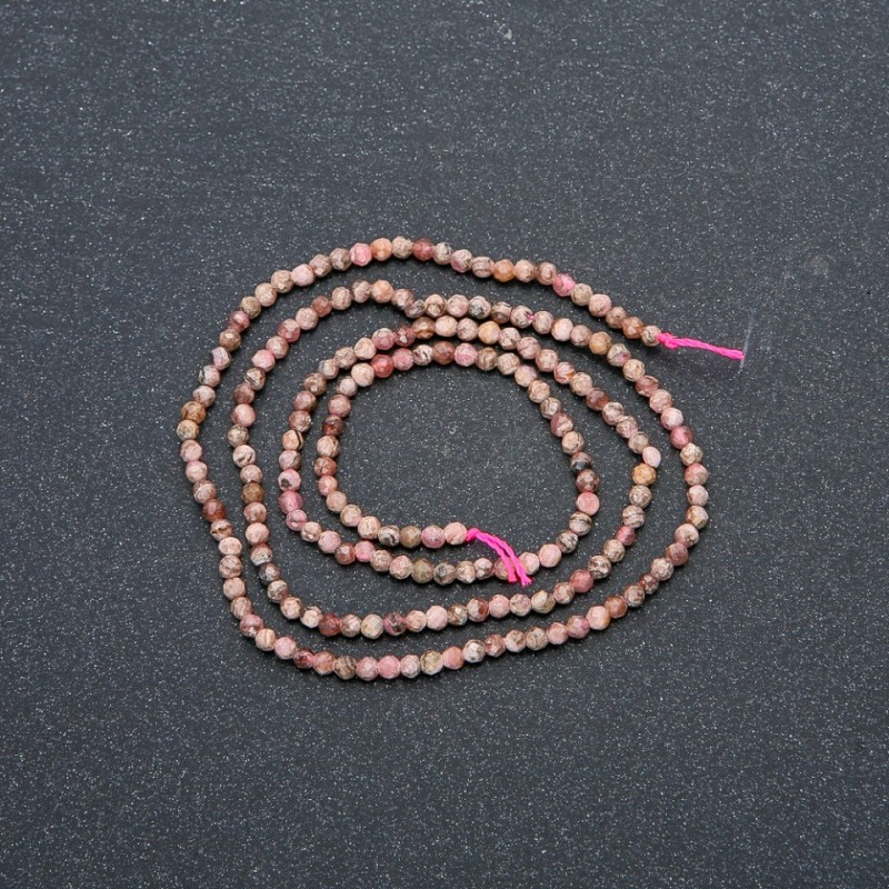 Natural Rhodochrosite Strand, faceted round bead, diameter 2mm +-, length 40cm +
