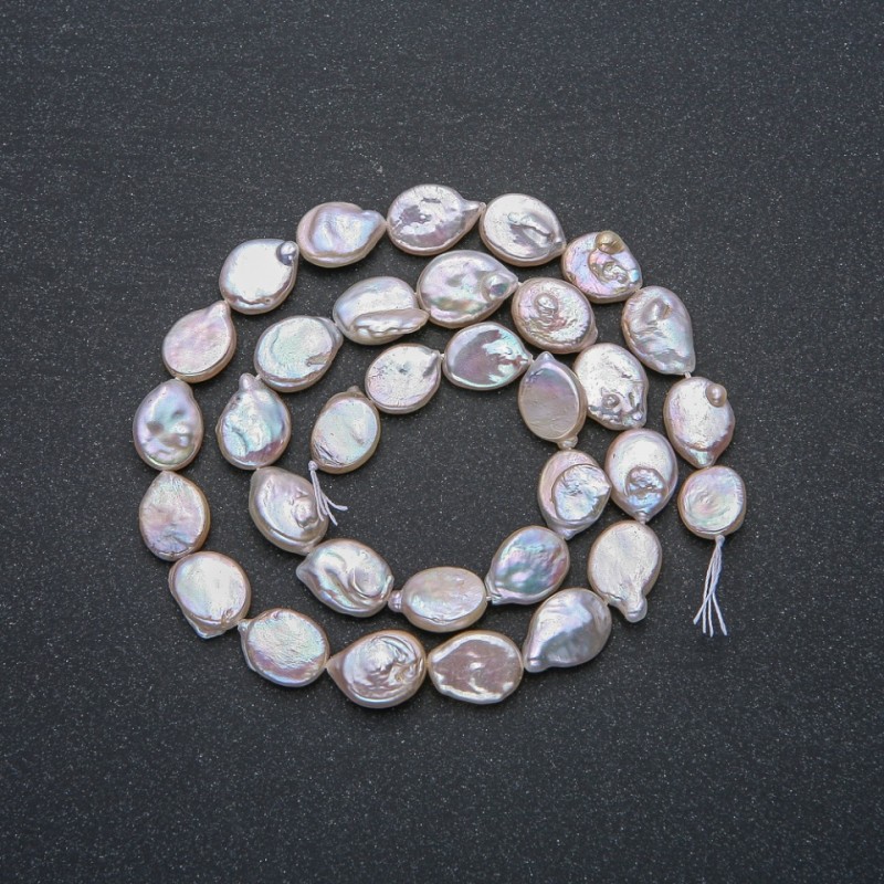 Natural Baroque Pearl Strand, diameter 12x9mm, length 41cm + - with a petrol sheen
