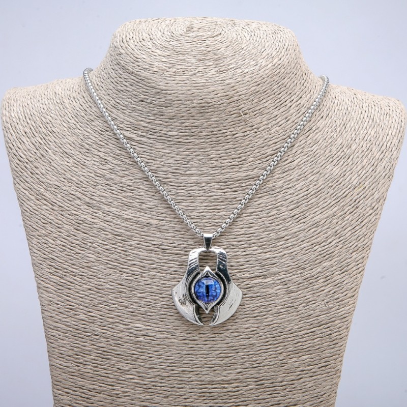 "Dragon Eye" Pendant in Setting 43x35mm on Chain, Length 70cm Silver-Tone Metal