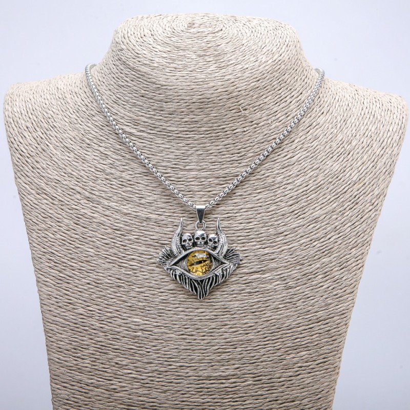 Pendant "Demon Eye" 45x40mm on chain, length 70cm +/- silver-tone metal