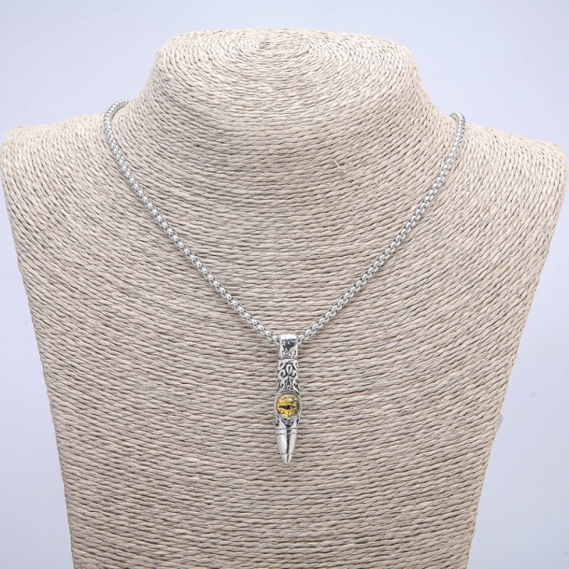 "Dragon Eye Ball" Pendant 45x10mm on Chain, Length 70cm +/- Silver-Tone Metal