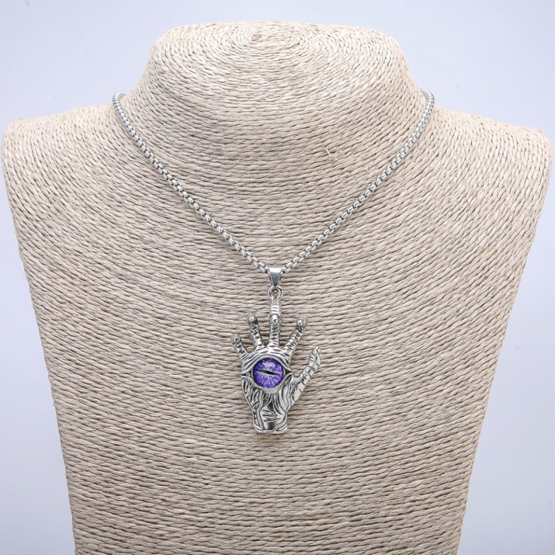 "Dragon Eye Hand" Pendant 55x30mm on Chain, Length 70cm + A147: A191 + Silver-Tone Metal
