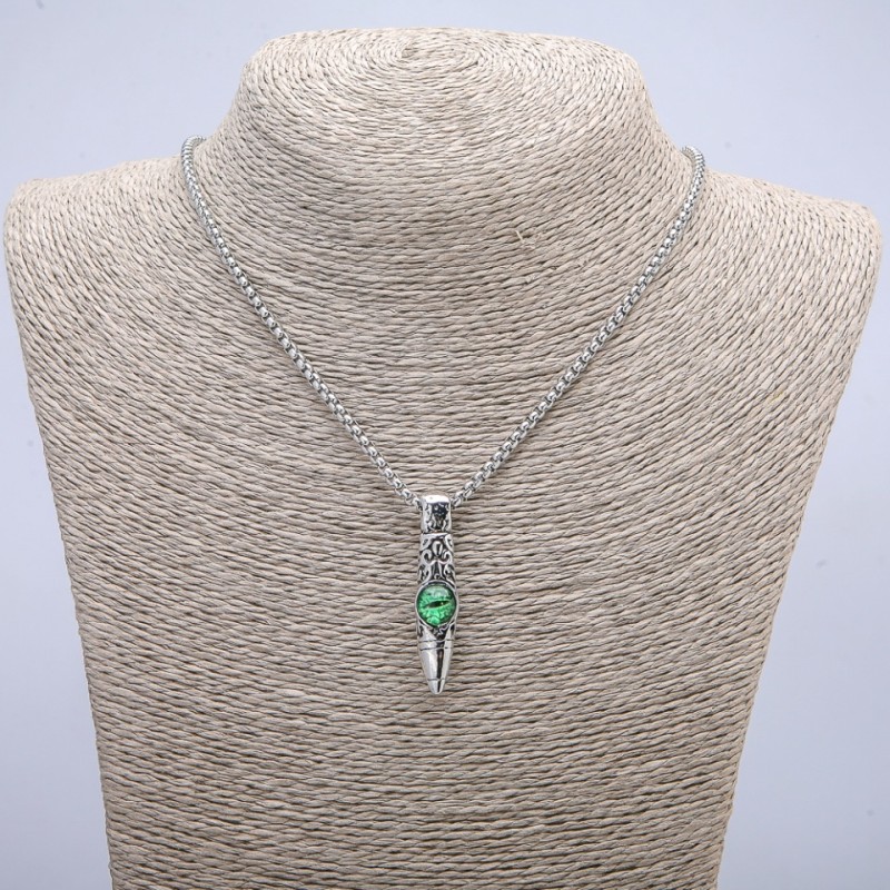 "Dragon Eye Ball" Pendant 45x10mm on Chain, Length 70cm +/- Silver-Tone Metal