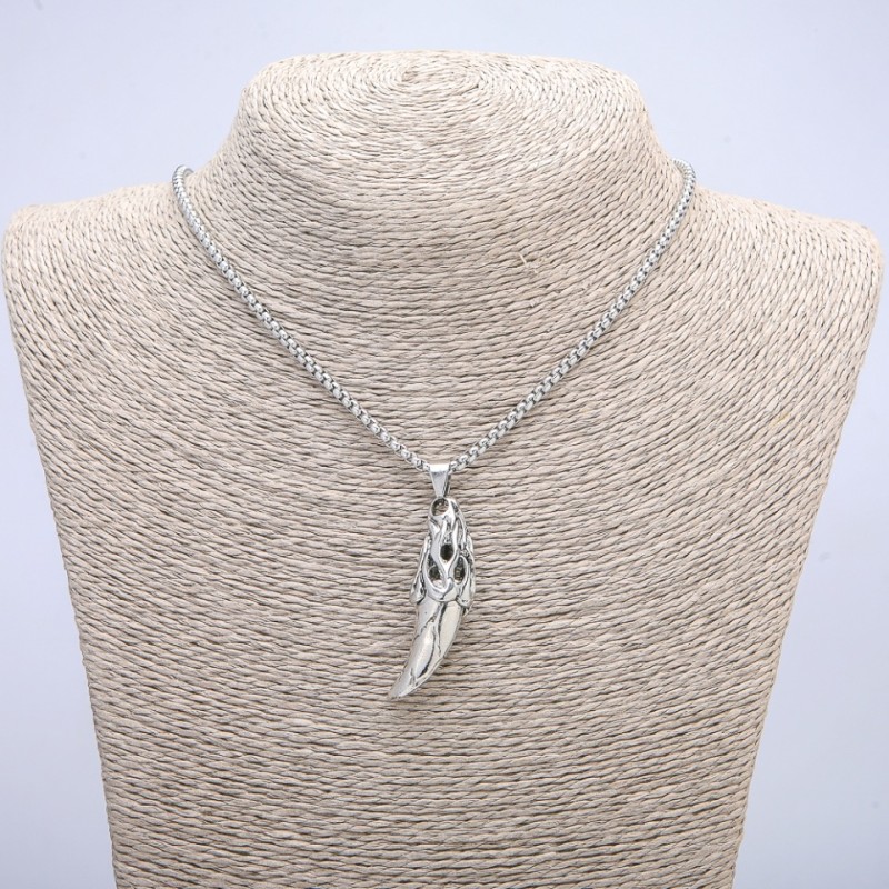 "Iron Fang" Pendant 47x13mm on Chain, Length 70cm +/- Silver-Tone Metal