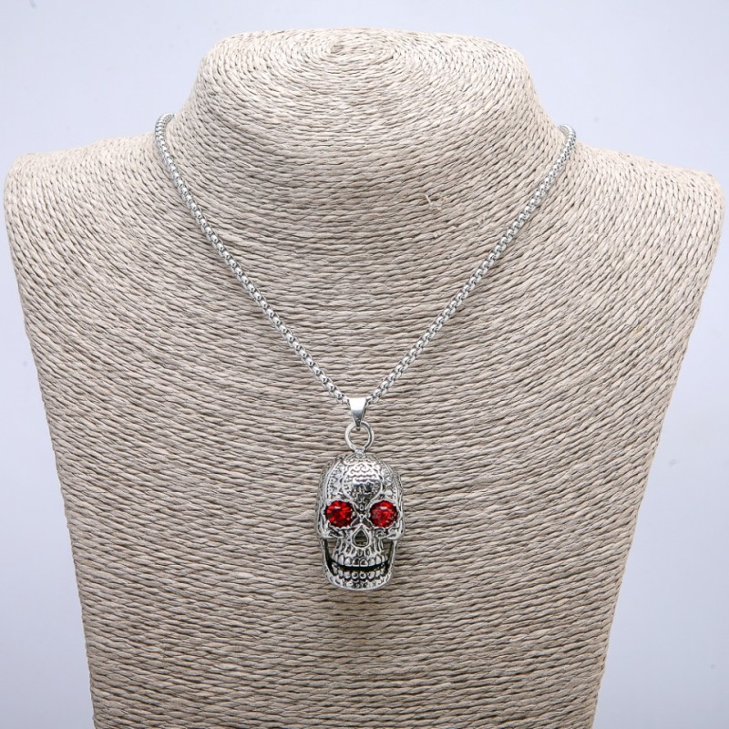 "Skull" Pendant 50x23mm on Chain, Length 70cm +/- Silver-Tone Metal