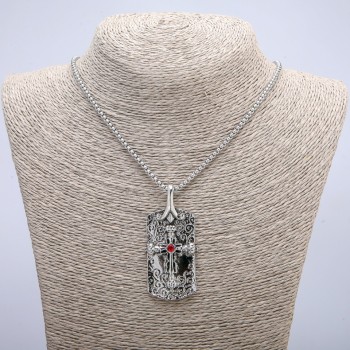 "Cross" Pendant 62x28mm on Chain, Length 70cm +/- Silver-Tone Metal
