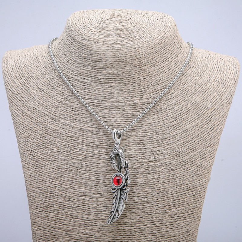"Paw with Feather Dragon Eye" Pendant 70x20mm on Chain, Length 70cm Silver-Tone Metal
