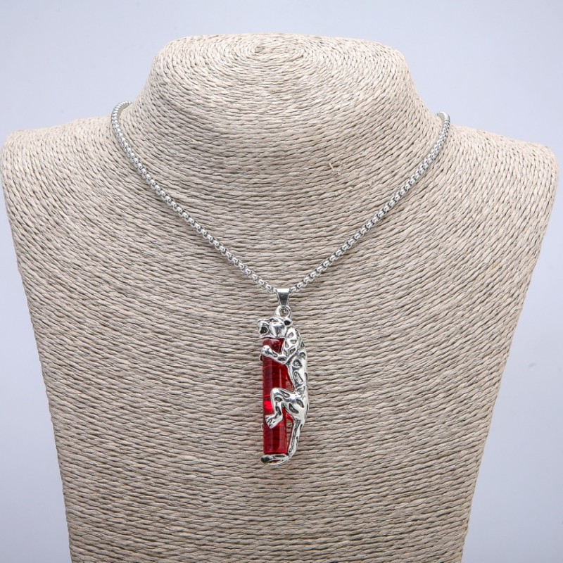 Pendant "Leopard" 60x16mm on chain, length 70cm +/- silver-tone metal