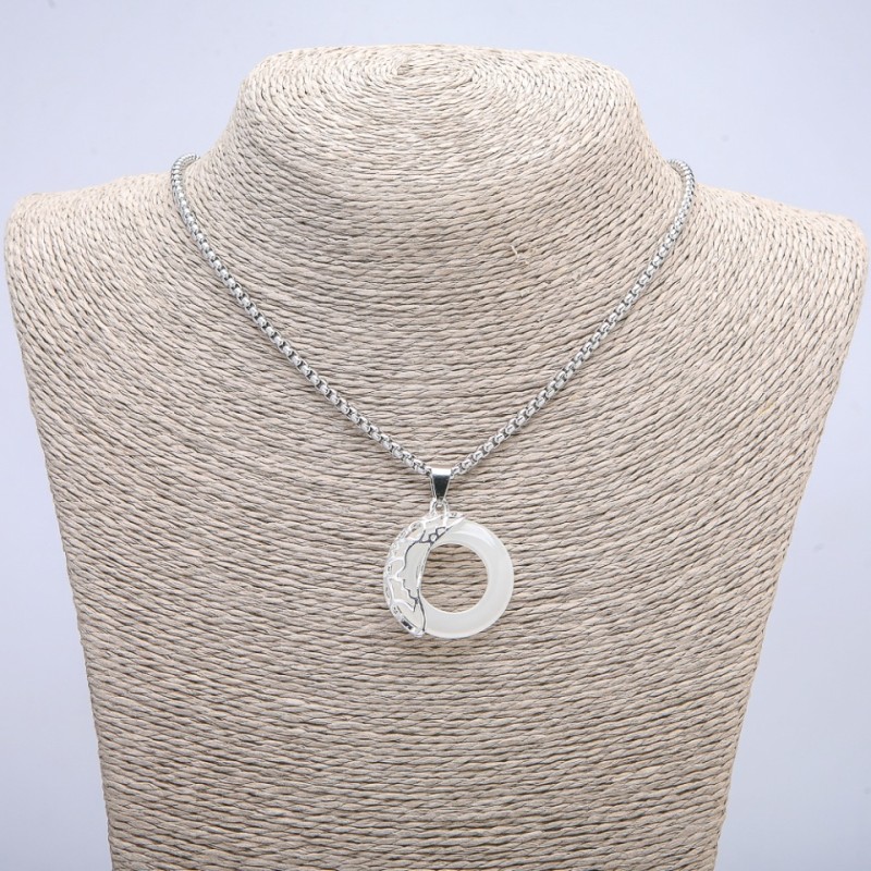 "Moon" Pendant 35x28mm on Chain, Length 70cm +/- Silver-Tone Metal