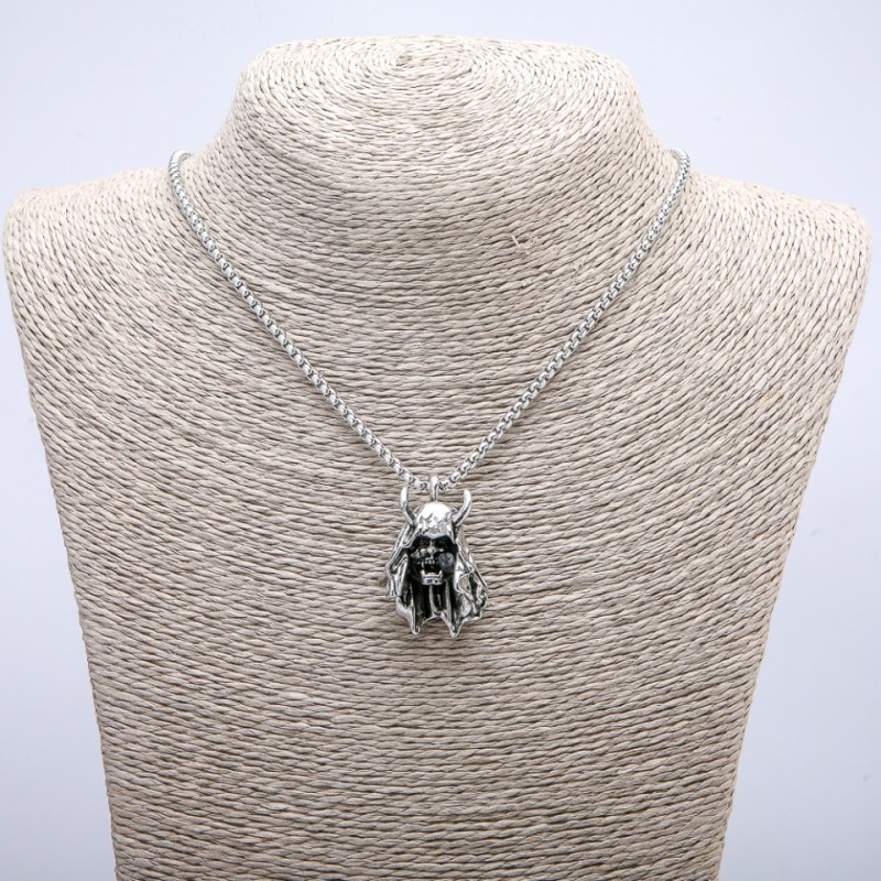 Pendant "Demon" 35x24mm on chain, length 70cm silver-tone metal
