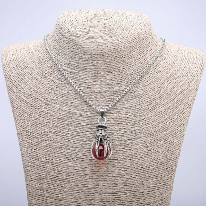 Pendant "Ball in Paw" red 45x17mm on chain, length 70cm +/- silver-tone metal