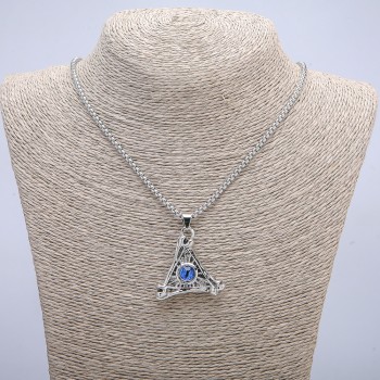 "Dragon Eye in Triangle" Pendant 40x35mm on Chain, Length 70cm Silver-Tone Metal