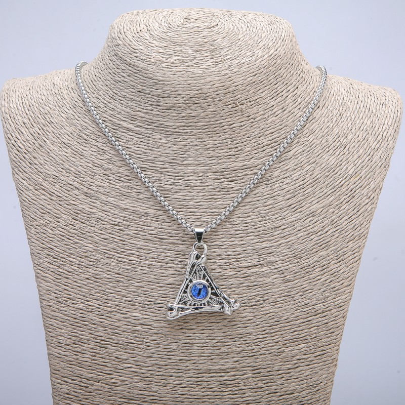 "Dragon Eye in Triangle" Pendant 40x35mm on Chain, Length 70cm Silver-Tone Metal