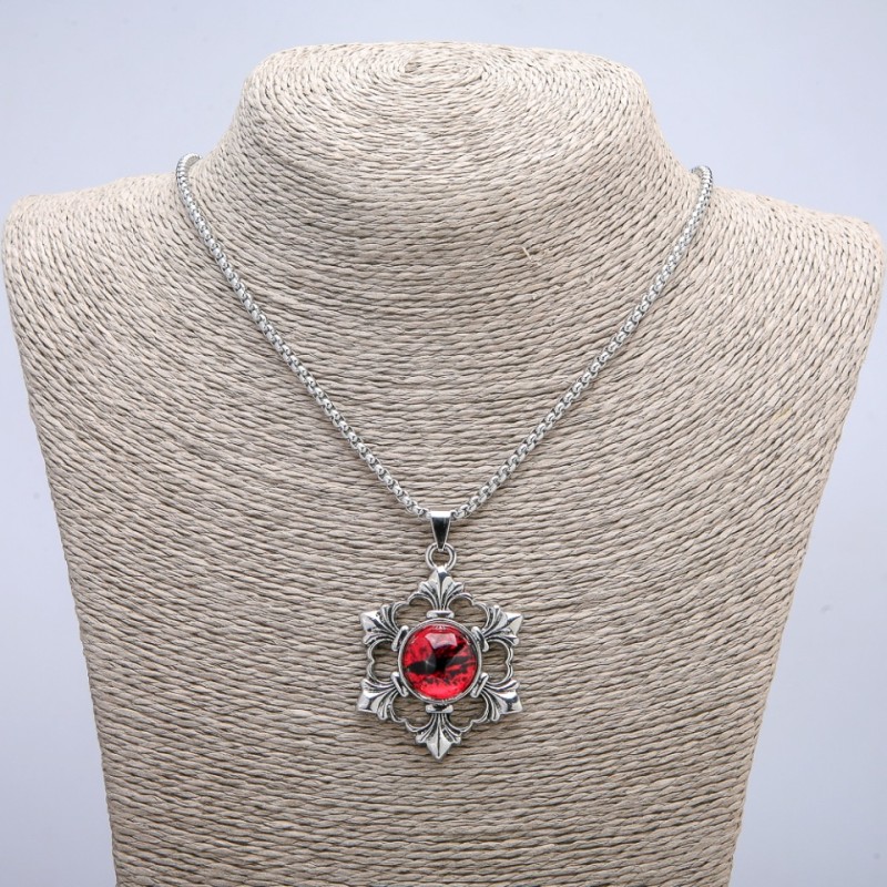 Pendant "Dragon's Eye in a Setting" 50x35mm on a Chain, Length 70cm, Silver-Tone Metal