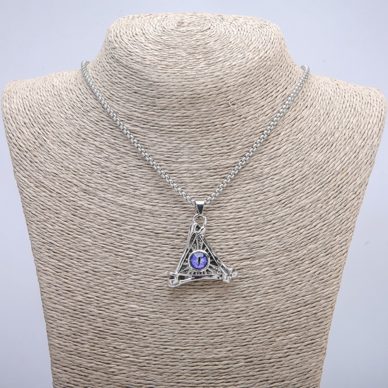 Pendant "Dragon Eye in Triangle" 40x35mm on chain, length 70cm silver-tone metal