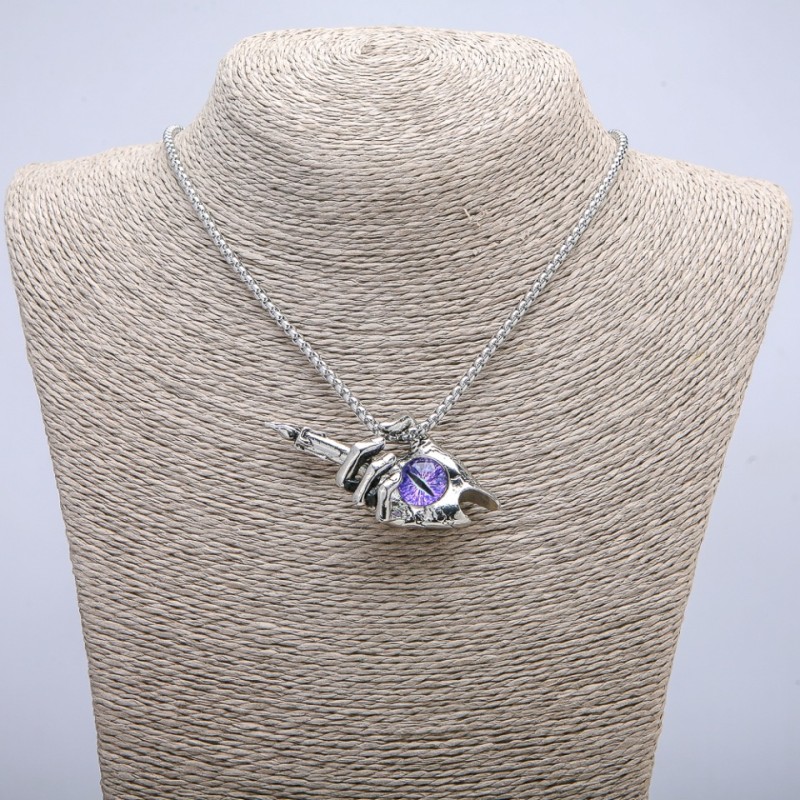 Pendant "Hand-Candle Dragon Eye" 60x30mm on a chain, 70cm length, silver-tone metal