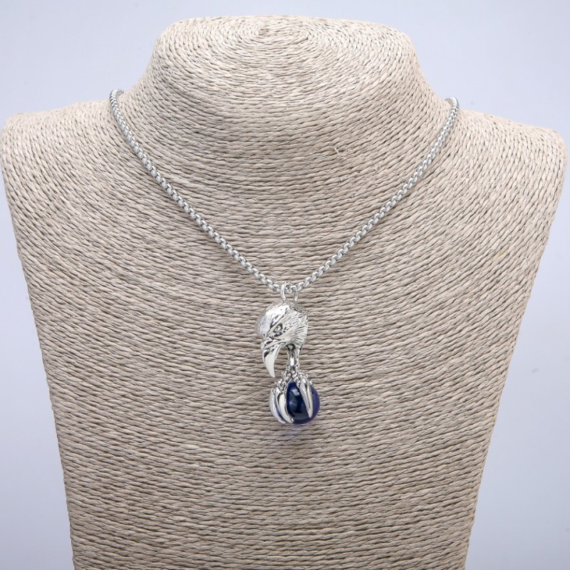 Pendant "Bird with a Sphere" 47x18mm on a Chain, Length 70cm, Silver-Tone Metal