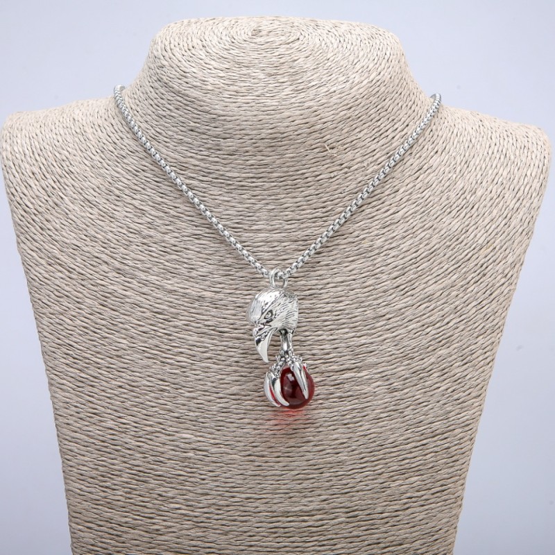 Pendant "Bird with a Sphere" 47x18mm on a Chain, Length 70cm, Silver-Tone Metal