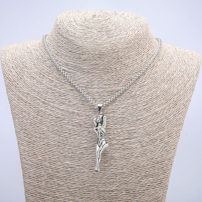 Pendant "Woman" 65x15mm on a Chain, Length 70cm, Silver-Tone Metal