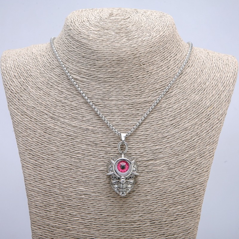 Pendant "Skull with Eye" 45x27mm on chain, length 70cm silver-tone metal