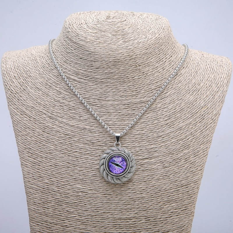 Pendant "Dragon's Eye" in a 42x30mm Setting on a Chain, Length 70cm, Silver-Tone Metal