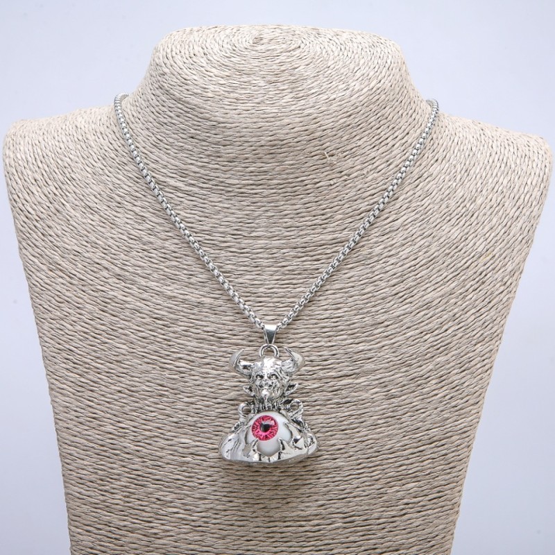 Pendant "Demon with Eye" 45x30mm on chain, length 70cm +/- silver-tone metal