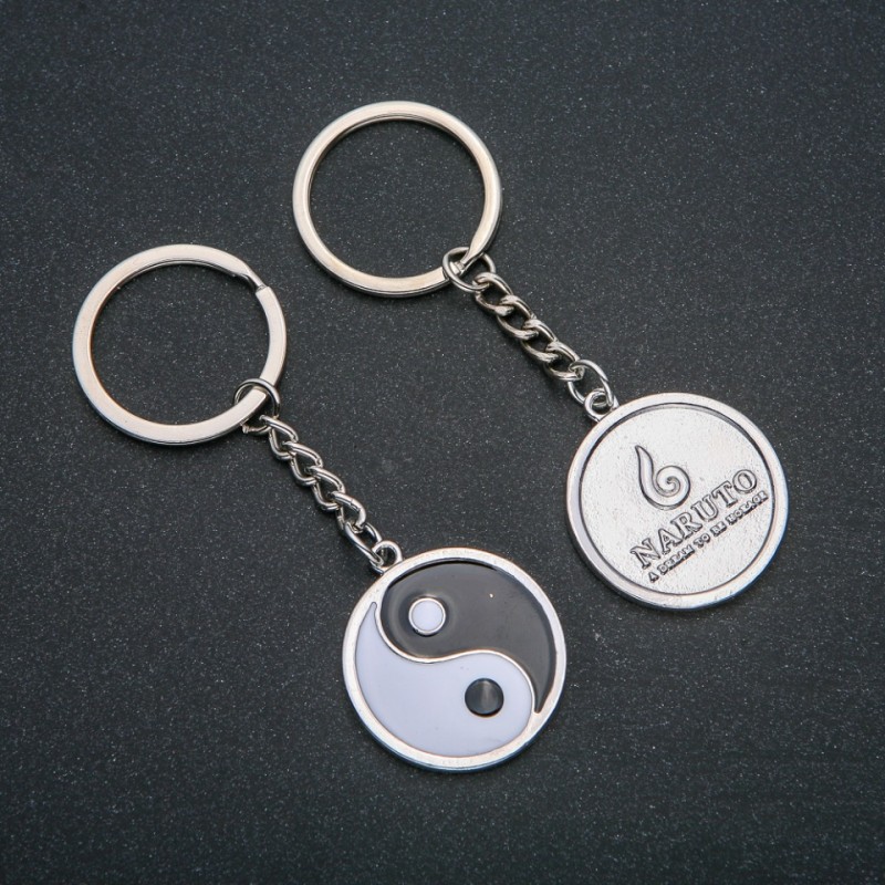 Keyring "Yin Yang", diameter 31mm, length 8cm +/- silver-tone metal