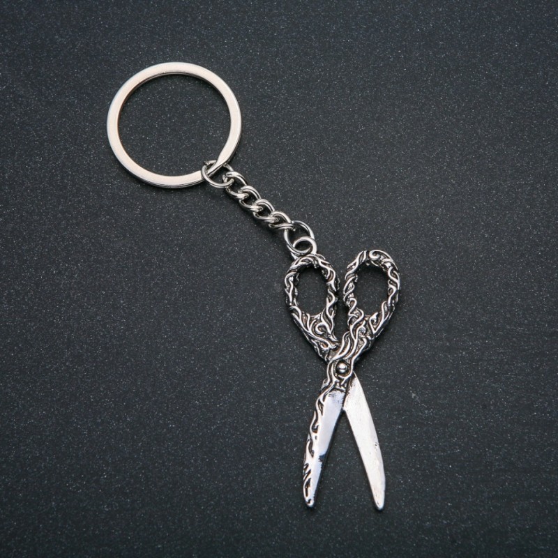 Keyring "Scissors", diameter 61x25mm, length 11cm +/- silver-tone metal