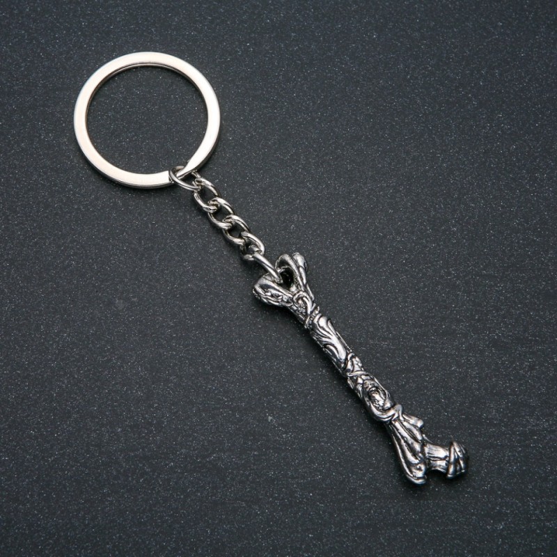 Keyring "Bone", 56x13mm diameter, 11cm length +/- silver-coloured metal