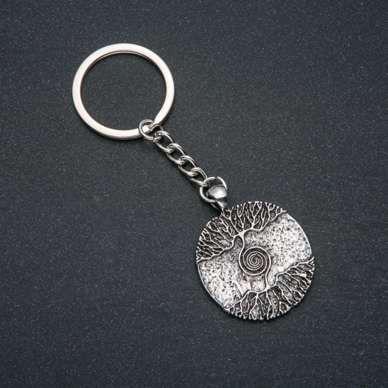 Keyring, 22mm diameter, 9cm length +/- silver-coloured metal