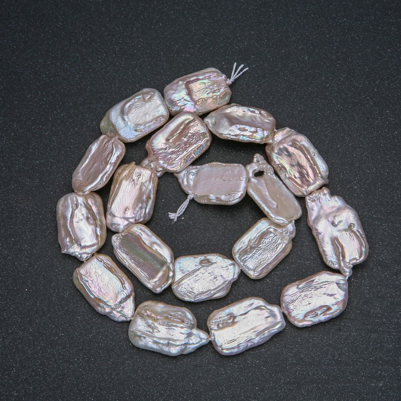 Strand of Natural Baroque Pearls, diameter 22x14mm, length 40cm +/- petrol sheen
