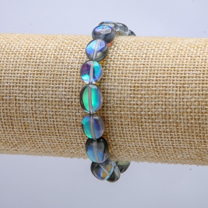 Elastic Bracelet Opal Glass Blue Chameleon Tumbled, diameter 10x7mm, circumference 18cm +