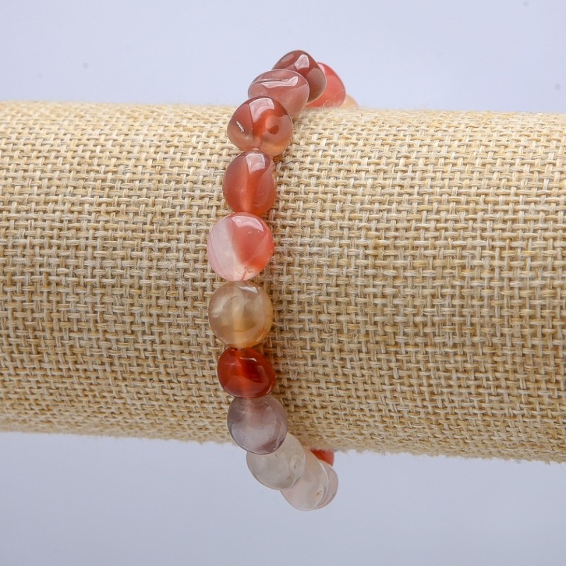 Elastic Bracelet Natural Stone Carnelian Tumbled, diameter 9x7mm, circumference 18cm +