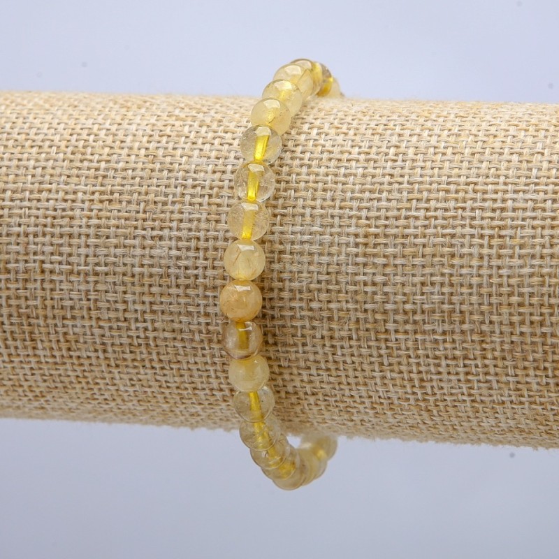 Elastic Bracelet Rutilated Quartz Smooth Round Bead, diameter 6mm +/- circumference 18cm +