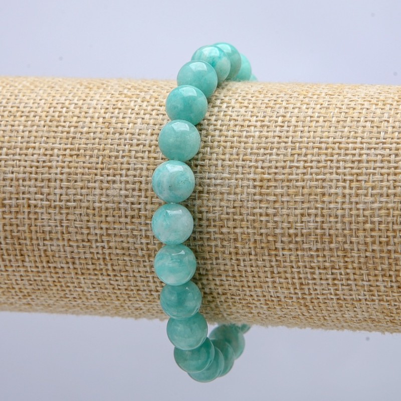 Natural Amazonite Bracelet on Elastic, Smooth Round Beads, 8mm Diameter, 18cm Circumference +