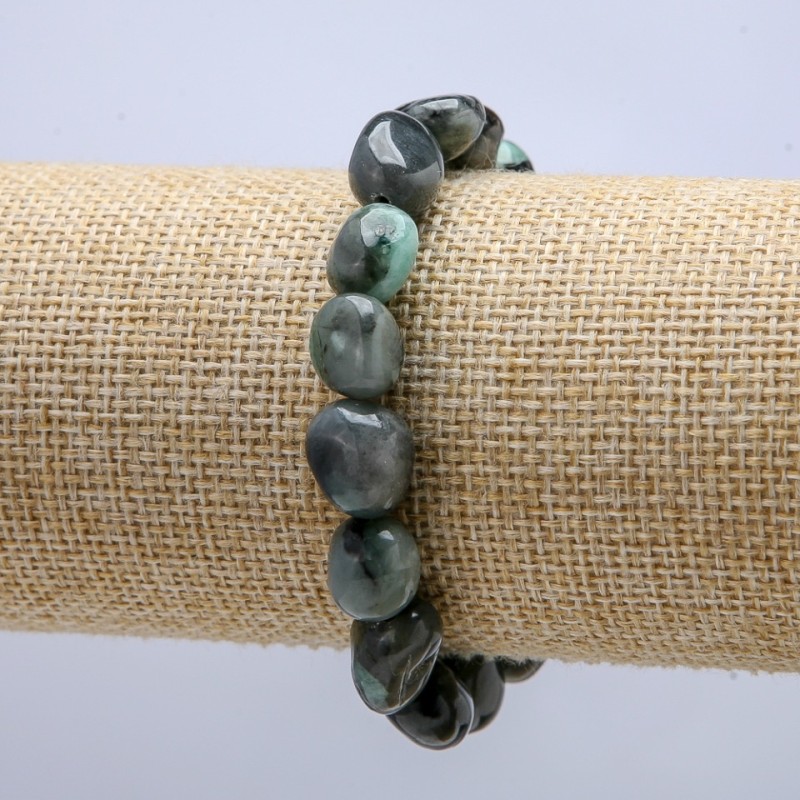 Natural Moss Agate Bracelet on Elastic, Tumbled Beads, 12x10mm Diameter, 18cm Circumference +