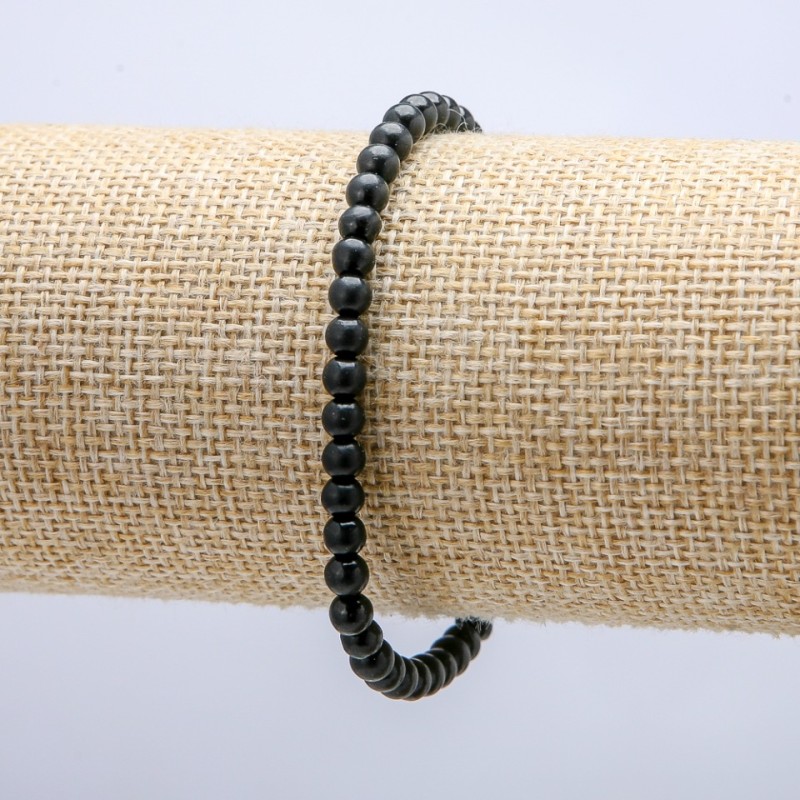 Shungite Natural Stone Bracelet on Elastic, Smooth Bead, Diameter 4mm, Length 18cm+