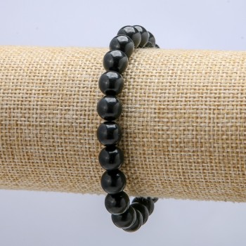 Natural Stone Elastic Bracelet, Smooth Round Shungite Beads, 8mm Diameter, 18cm Length +