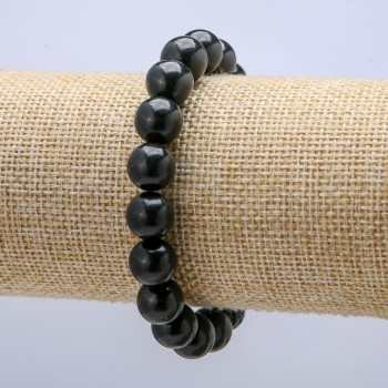 Natural Stone Elastic Bracelet, Smooth Round Shungite Beads, 10mm Diameter, 18cm Length +